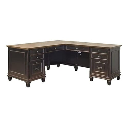 Hartford Modern Pedestal L-Shaped Wood Desk with 8 Drawers (2 Drop-Front, view 2