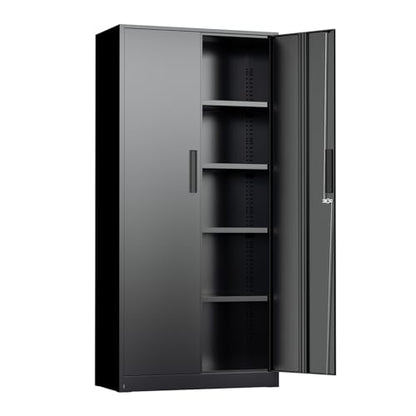Crownland 72" Metal Storage Cabinet, Lockable Garage Storage Cabinets, High Office Cabinet with Adjustable Shelves for Garage, Home Office, Classroom, Pantry(Classic Black-Narrow Size)