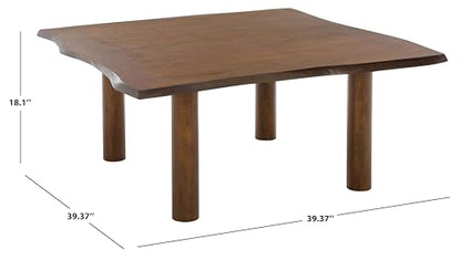 SAFAVIEH Furniture - Banco Square Coffee Table - Antique Brown Solid Wood - Handcrafted Living Room Table with Sculpted Edges, 39.37" W x 39.37" D x 18" H (COF6521A)
