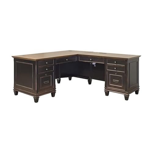 Hartford Modern Pedestal L-Shaped Wood Desk with 8 Drawers (2 Drop-Front, view 5