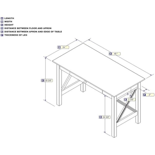 Farmhouse Solid Wood Writing Desk, 48 in Wide, Gray Finish, Felt Lined Drawer, view 4