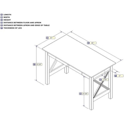 Farmhouse Solid Wood Writing Desk, 48 in Wide, Gray Finish, Felt Lined Drawer, view 4
