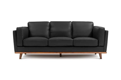 Valencia Artisan Full Leather Sofa 88” | Pure Full Italian Nappa Leather Couch, Solid Wood Accent, Ultimate Comfort, Black