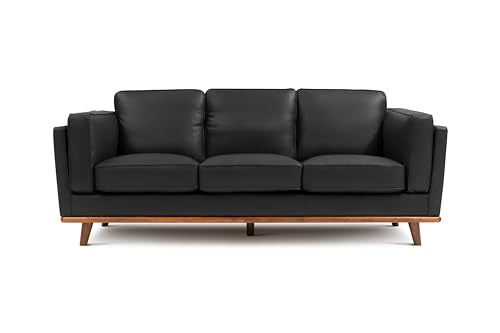 Valencia Artisan Full Leather Sofa 88” | Pure Full Italian Nappa Leather Couch, Solid Wood Accent, Ultimate Comfort, Black