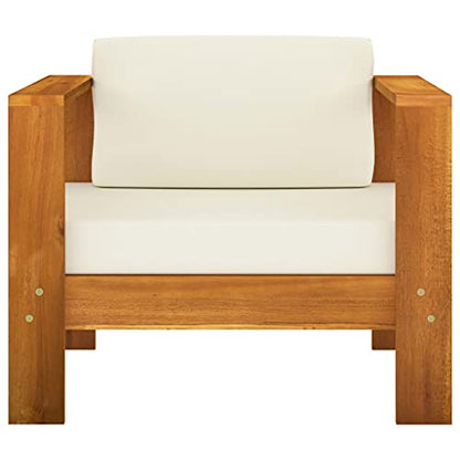 Wooden Lounge Set Cream White Solid Acacia Wood Outdoor Patio Furniture Set with Cushions for Garden Balcony Terrace Deck Seating and Relaxation