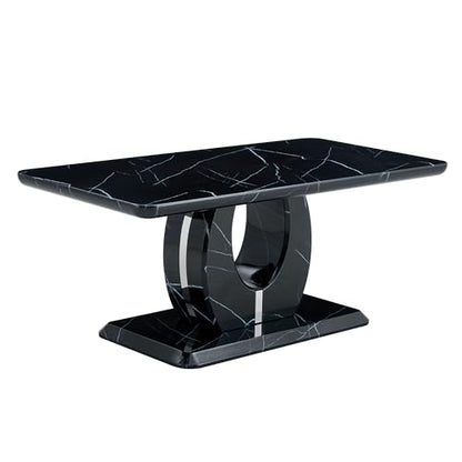 43.3 Inch Faux Marble Coffee Table, Large Modern Coffee Tables for Living Room, Rectangular Center Table Tea Table Accent Furniture, Black Marble-Looking Desktop