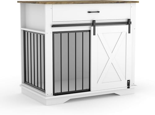 38" Dog Crate Furniture, Wooden Dog Furniture with Sliding Door and Drawer, view 8