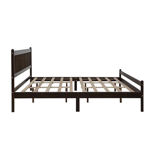 JIVOIT King Size Platform Bed with Headboard and Footboard, Traditional Style Pinewood Bed with Strengthened Bed Frame, Under-Bed Storage Space, No Box Spring Needed