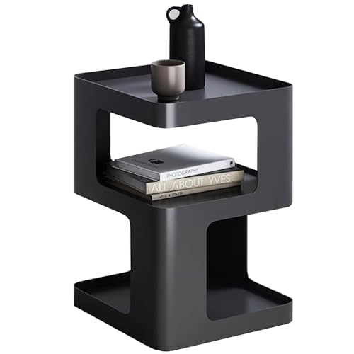 Modern Metal Side Table with Storage,Small End Table for Sofa & Couch,3-Tier Compact Nightstand for Small Spaces,Black Bedside Tables for Living Room & Bedroom,No Assembly Required