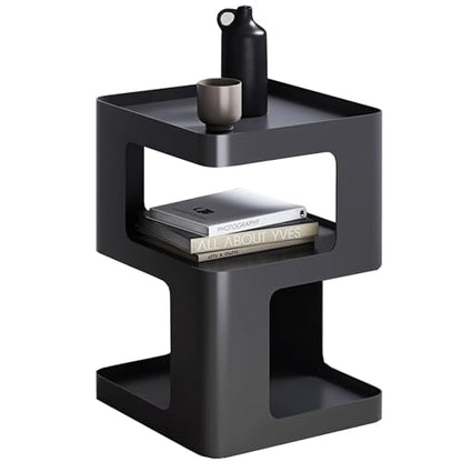 Modern Metal Side Table with Storage,Small End Table for Sofa & Couch,3-Tier Compact Nightstand for Small Spaces,Black Bedside Tables for Living Room & Bedroom,No Assembly Required