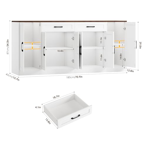 71” Large Buffet Cabinet, Sideboard with Adjustable Shelves, view 5