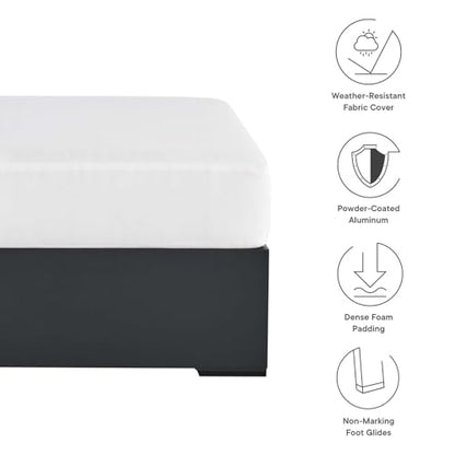 Tahoe Aluminum Ottoman in Gray White with Weather-Resistant Cushion-Ideal as Outdoor Footstool, Patio or Sunroom Furniture