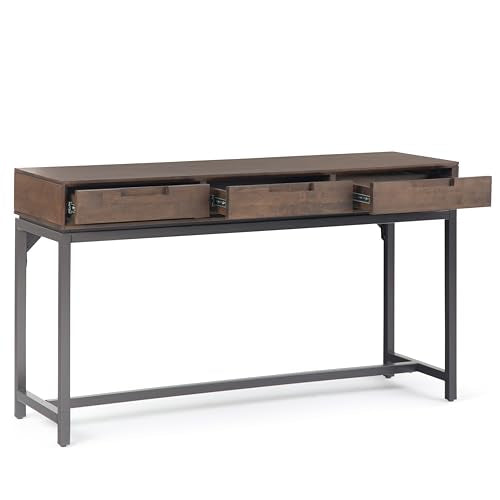 Banting Console Table - 54 Inch Wide Solid Hardwood Sofa Table in Walnut Brown, Mid-Century Modern Storage Table for Entryway or Living Room with 3 Drawers and Industrial Metal Base