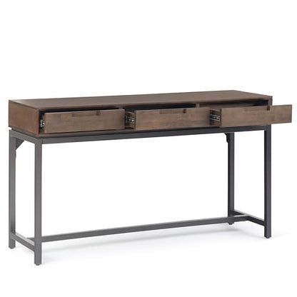 Banting Console Table - 54 Inch Wide Solid Hardwood Sofa Table in Walnut Brown, Mid-Century Modern Storage Table for Entryway or Living Room with 3 Drawers and Industrial Metal Base