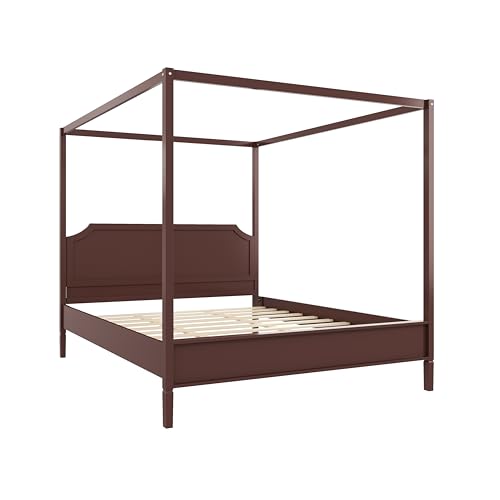 Queen Size Canopy Bed with Headboard and Support Legs, Walnut, view 6