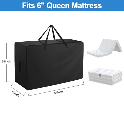 Folding Mattress Bag - 600D Oxford Cloth Heavy Duty Carry Case for Tri-Fold Guest Bed Mattress (Fits 6" Queen Mattress, Black)