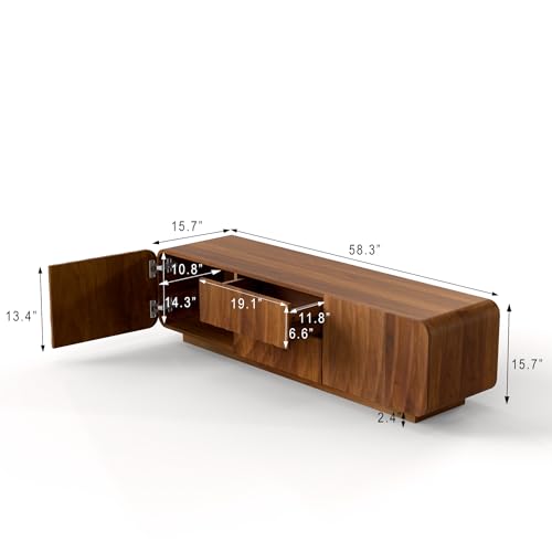 58" TV Stand with Storage, Spiral Wave Media Console with Drawers and Doors, view 3