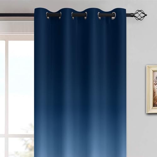 84 Inch Blue and Greyish White Ombre Curtains Room Darkening,52x84