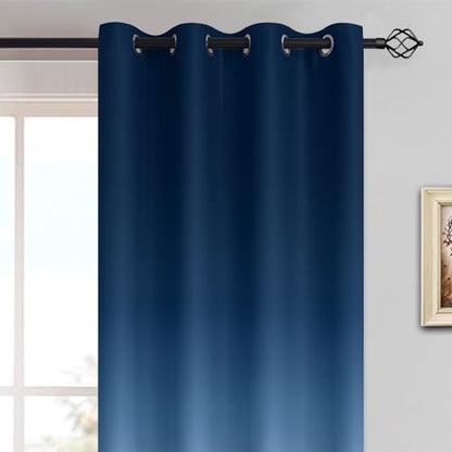 84 Inch Blue and Greyish White Ombre Curtains Room Darkening,52x84