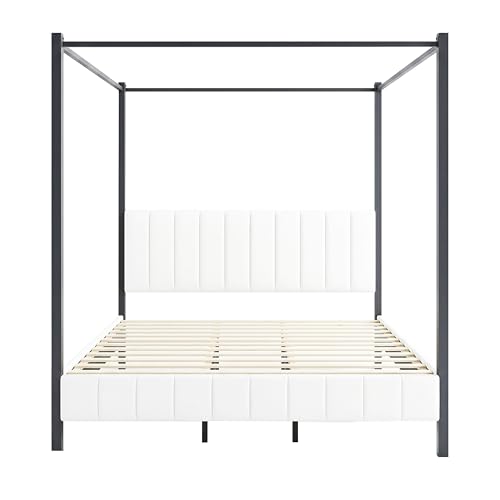 California King Size Upholstered Canopy Bed Frame, view 6