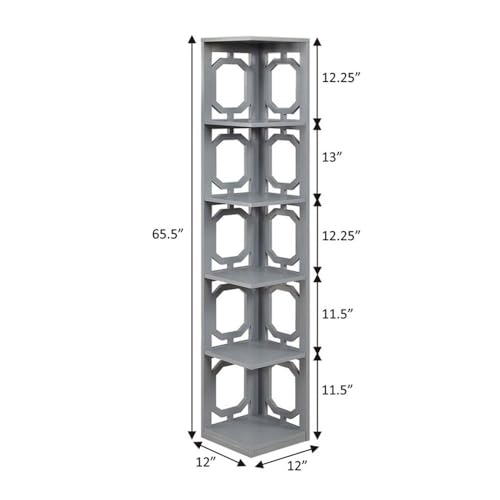 Omega 5 Tier Corner Bookcase, Gray