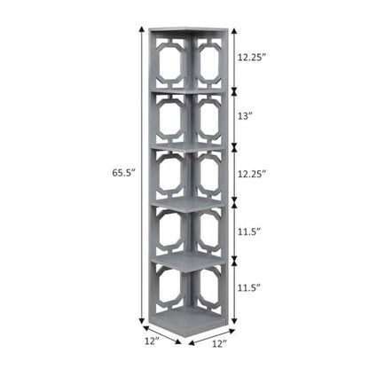 Omega 5 Tier Corner Bookcase, Gray