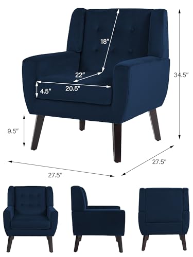 Accent Chair, Modern Velvet Arm Chair for Living Room, Bedroom, Comfy High-Resilient Sponge Reading Chair for Small Spaces （Velvet Royal Blue, Set of 2