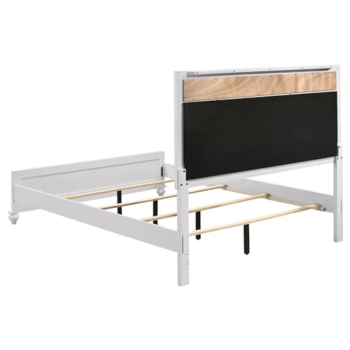 Coaster Home Furnishings Barzini Modern Classic 4-Piece Bedroom Set Leatherette Upholstered Queen Size Panel Bed Frame 56-inch Headboard White 205891Q-S4