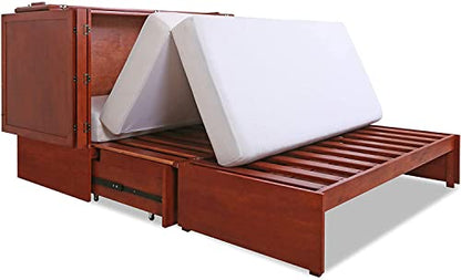 Daily Delight Murphy Cabinet Chest Bed with Charging Station & 6" Memory Foam Mattress, Queen (Cherry)