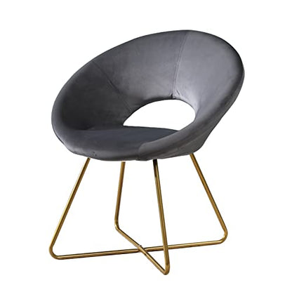 Slatina Silky Velvet Upholstered Accent Chair with Gold Tone Finished Base, Gray