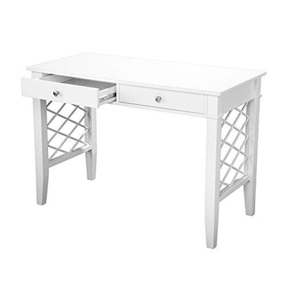 Glenburg Writing Desk - Transitional Design, White Iron and Wood - Ideal for Home Office, Living Room (HO1094137)