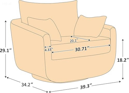 360° Swivel Accent Armchair, 39.3" Oversized, Sherpa Boucle Fabric Sofa Chair with Removable Back & Arm Pillows, Swivel Chair with Cozy Soft Padded (1, Cream White)