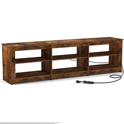 TV Stand with Power Outlet for TVs up to 75 inch, Television Stands with 6 Open Shelves and Media Storage, Entertainment Center TV Console for Living Room