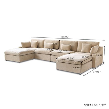 Cloud Couch Modular Sectional Sofa for Living Room, Down Filled 160" U Shaped Couch with Ottoman,Modern 6 Seater Convertible Couches,All Covers Washable&Replaceable