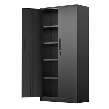 Crownland 72" Metal Office Storage Locking Cabinet, Lockable Garage Storage Cabinets, High Office Cabinet with Adjustable Shelves for Garage(Black)