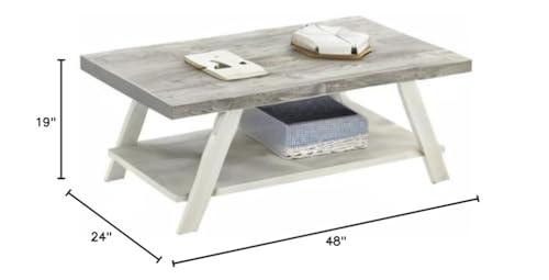 Athens Contemporary Wood Shelf Coffee Table, Weathered Gray and Beige