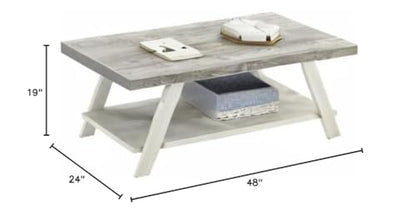 Athens Contemporary Wood Shelf Coffee Table, Weathered Gray and Beige