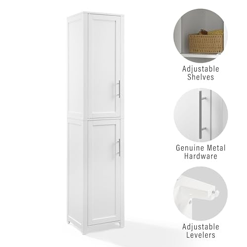 Savannah Linen Storage Cabinet, Laundry Room, Bathroom Organizer with Shelves, White