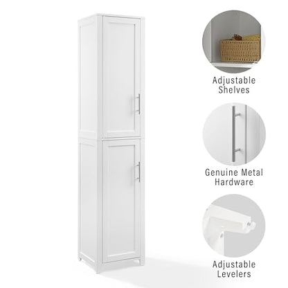 Savannah Linen Storage Cabinet, Laundry Room, Bathroom Organizer with Shelves, White