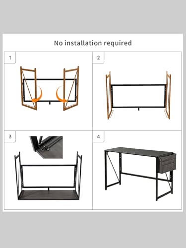 Modern Desk Writing Computer Desk for Home Office, No-Assembly Study Office Desk Foldable Table for Small Spaces (Black Oak, 31.5 inch)