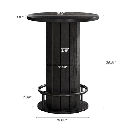 Tribesigns Round Bar Table, 39.4" H Wood Bistro Pub Table with Metal Ring Footrest for Dining Coffee Cocktail Living Room, Small Space, Black (Only Table)