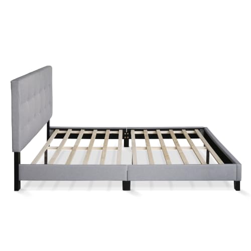 Laval Bed Frame, Queen Size Upholstered Bedframe, Light Grey, view 7