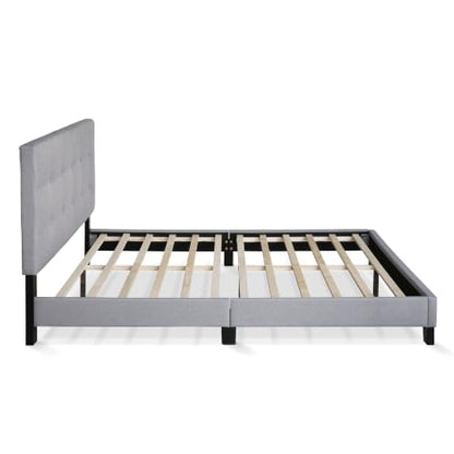 Laval Bed Frame, Queen Size Upholstered Bedframe, Light Grey, view 7