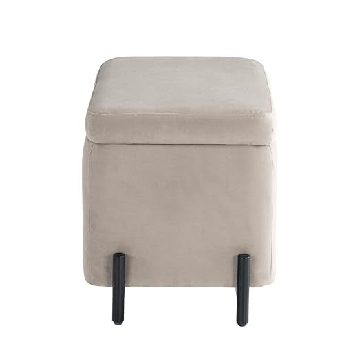 ® Connor 24" Small Storage Ottoman, Modern Boho, Matte Black Metal Legs, Velvet Fabric, Taupe