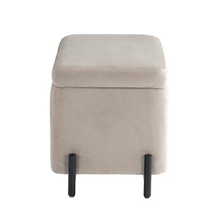 ® Connor 24" Small Storage Ottoman, Modern Boho, Matte Black Metal Legs, Velvet Fabric, Taupe