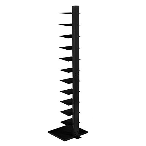 12 shelf Metal Spine Book Tower, Black