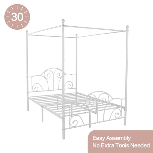Metal Canopy Bed Frame Full Size with Headboard & Footboard, view 4
