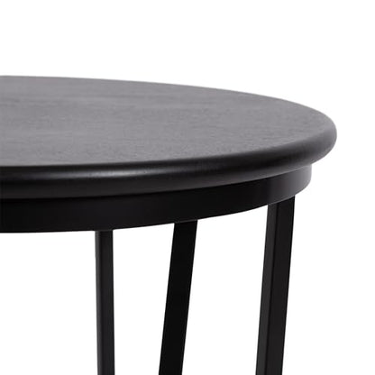 Solvay Round Metal and Wood Side Table; 16 x 16 x 24; Black; Modern Bedroom Nightstand Table with Solid Mango Wood Tabletop and Iron Base