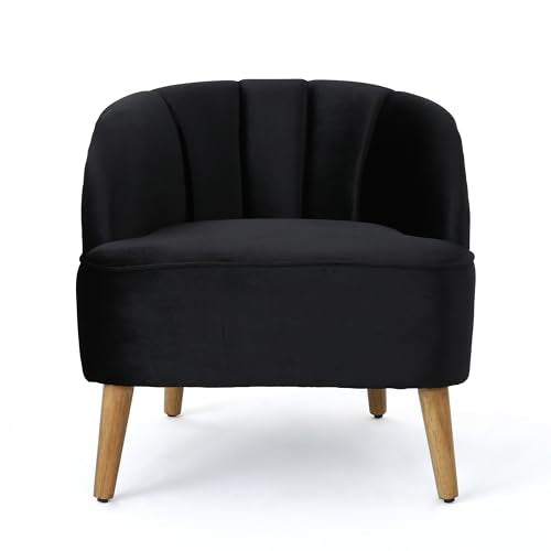 Velvet Accent Chair,Modern Lounge Living Room Chairs with A Curved Backrest and Iconic Splayed Legs,Seating Furniture for Bedroom,Black