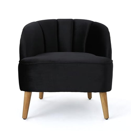 Velvet Accent Chair,Modern Lounge Living Room Chairs with A Curved Backrest and Iconic Splayed Legs,Seating Furniture for Bedroom,Black